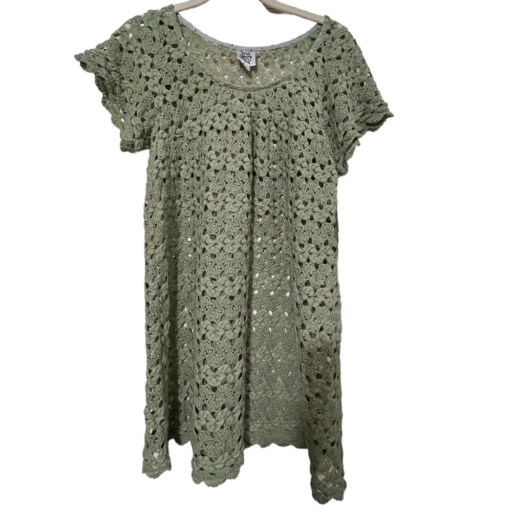 Ivy Jane Women’s Crochet Mini Dress Sage Green Tunic Festival Bohemian Coachella
